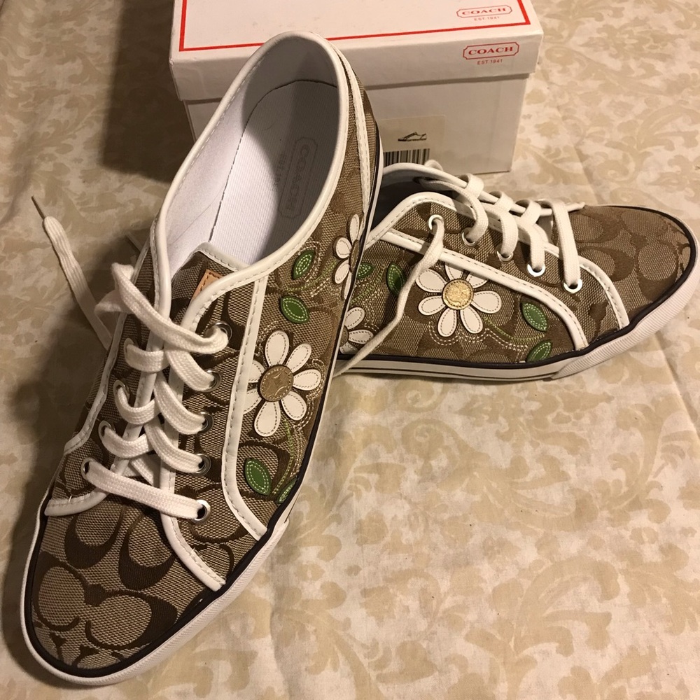 Coach khaki white laced sneakers size 9.5
